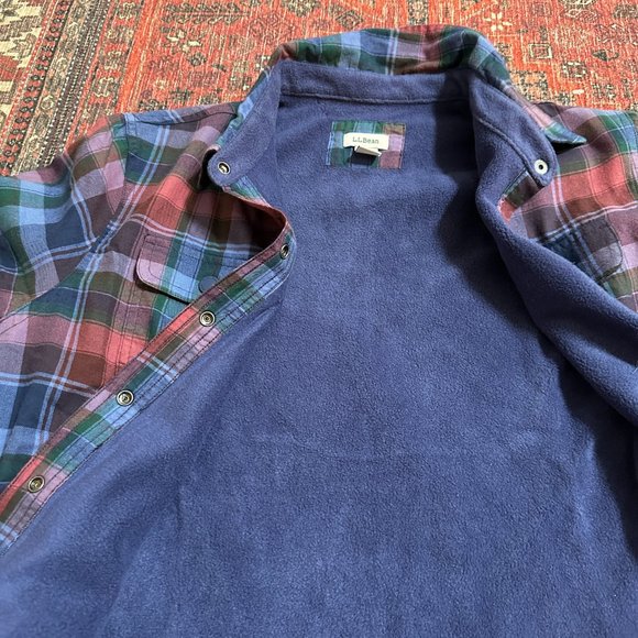 L.L. Bean Fleece Line Plaid Sweater Jacket Collar Purple Cotton Size Medium MP - Picture 7 of 7